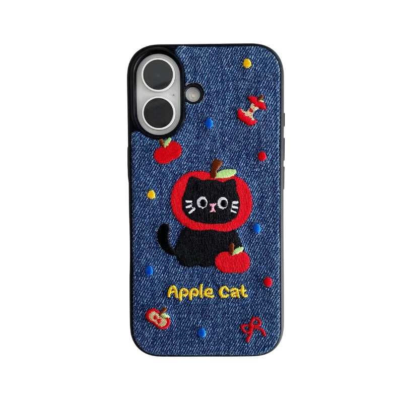 Cartoon Cute Cat Embroidery Warm Phone Case