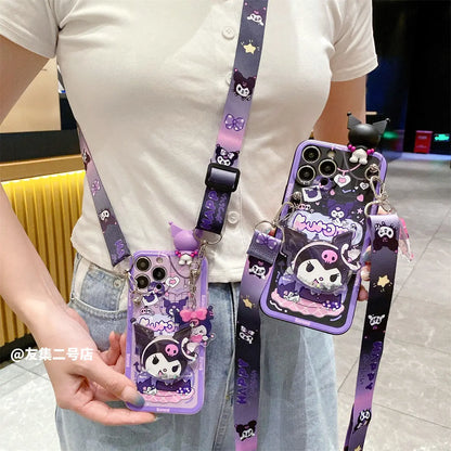 Sanrio Kuromi Phone Case with Shoulder Strap for iPhone