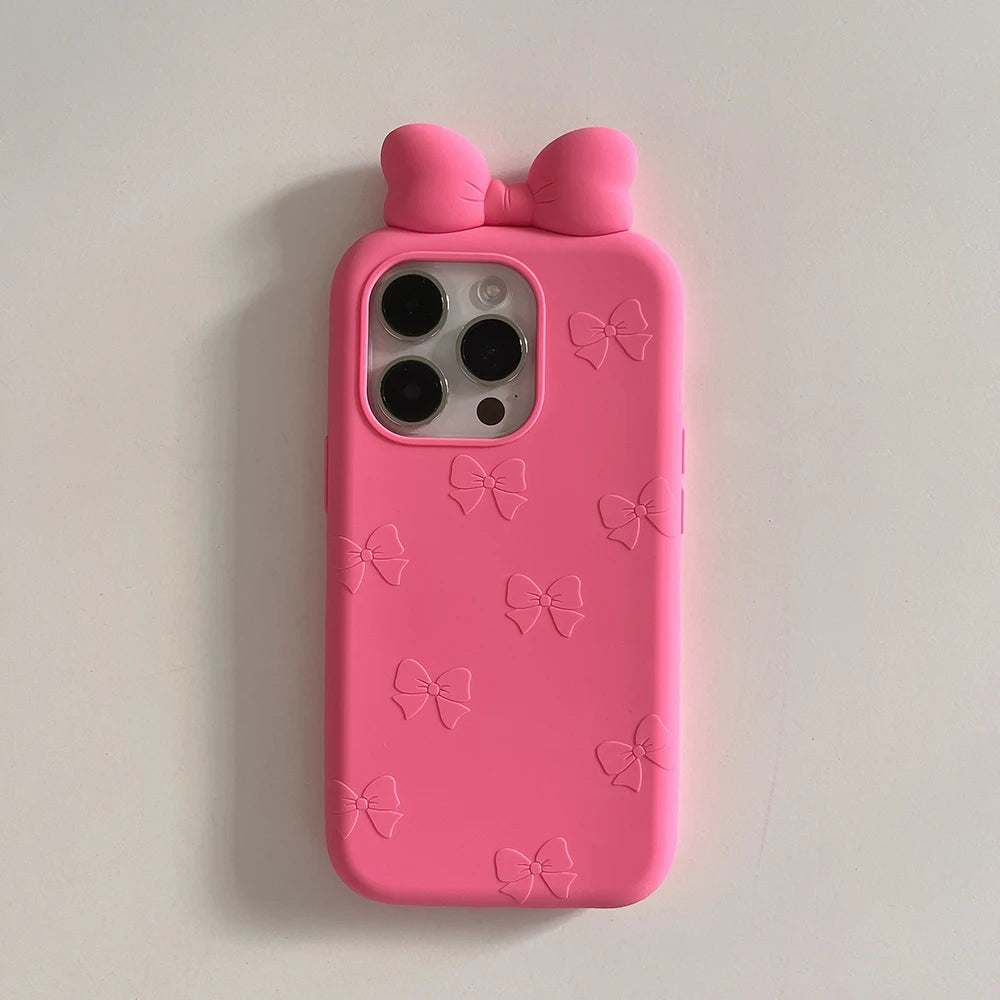 3D Cute Bowknot Cartoon Tie Silicone Phone Case