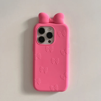 3D Cute Bowknot Cartoon Tie Silicone Phone Case