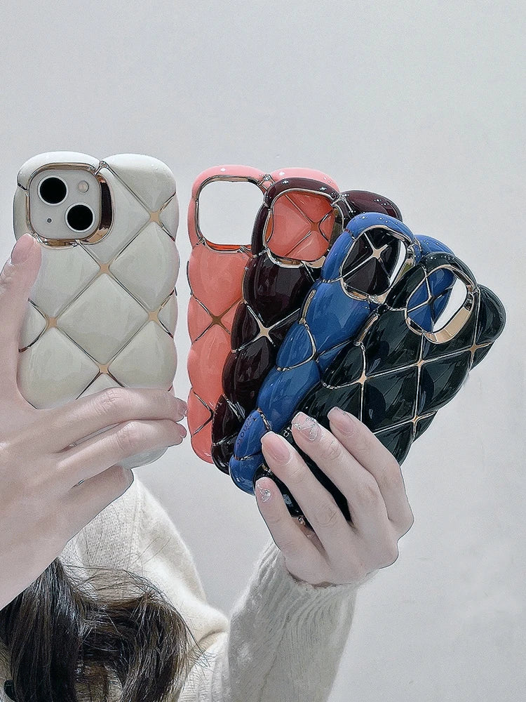 Plating 3D Plaid Diamond Pattern Candy Color Phone Case