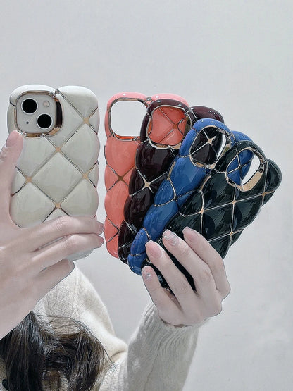 Plating 3D Plaid Diamond Pattern Candy Color Phone Case