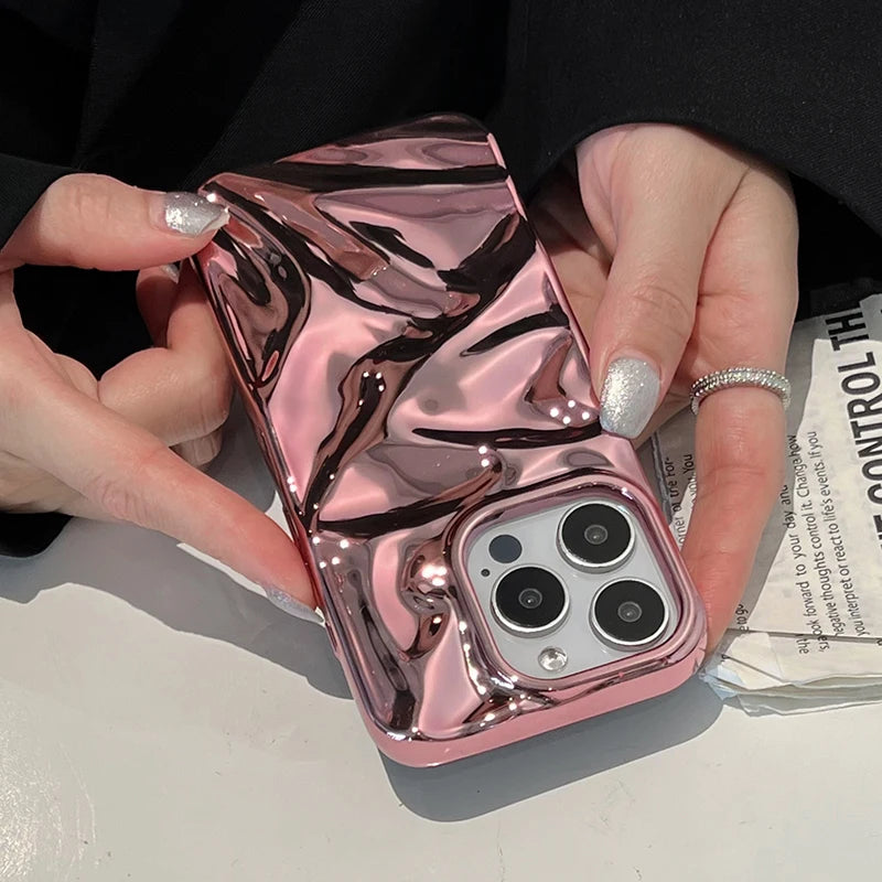 Electroplate Pink Wrinkle Wave Pattern Glossy Phone Case