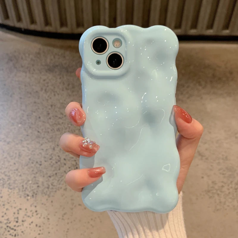 Ins Fashion Macaron Blue Wave Bubbles Phone Case