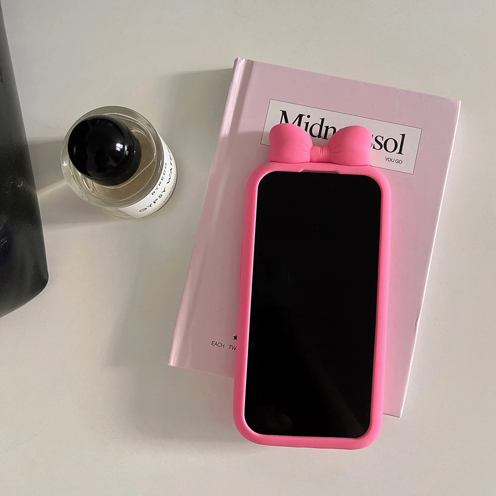 3D Cute Bowknot Cartoon Tie Silicone Phone Case