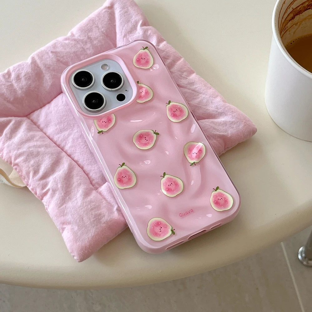 Ins Simple Fruit Durian Avocado Guava Cute Folds Texture Phone Case