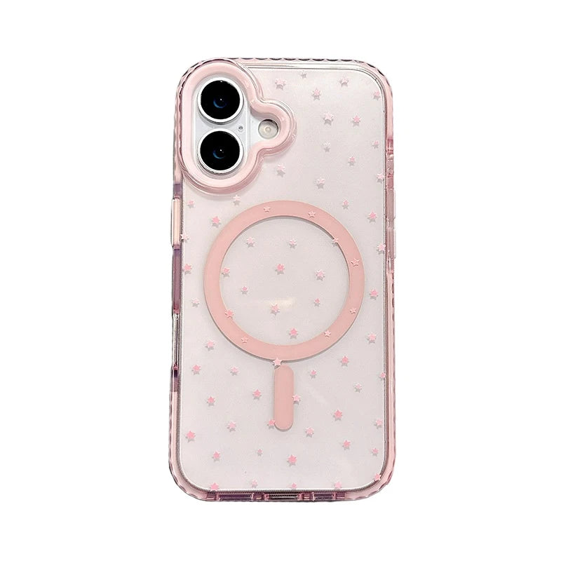 Pink Stars Magnetic Wireless Charge Clear Soft TPU Back Phone Case