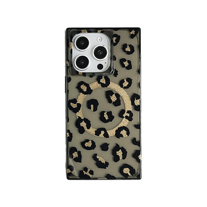 Stylish Rectangle Border Leopard Magnetic Wireless Charge Phone Case