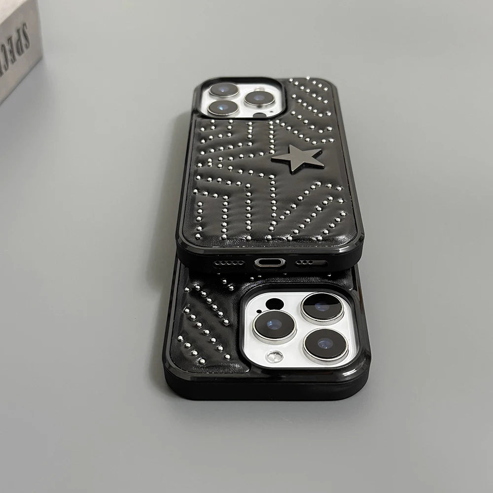 Fashion Silver Rivets Five-pointed Star Leather Shockproof Phone Case