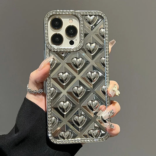 Fashion Love Heart Glitter Rhinestone Edge Phone Case