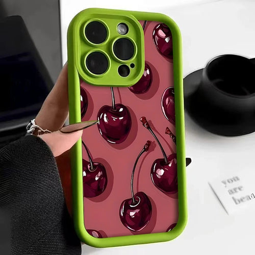 Bright Cherry Pattern Print Shockproof Soft Phone Case