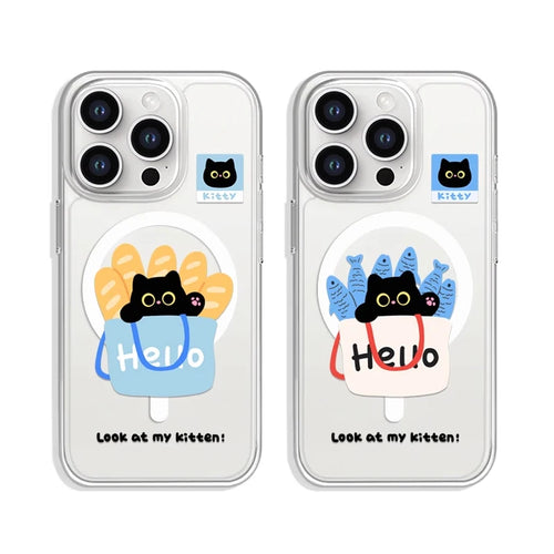 Cute Black Kitten Kawaii For Magsafe Wireless Phone Case
