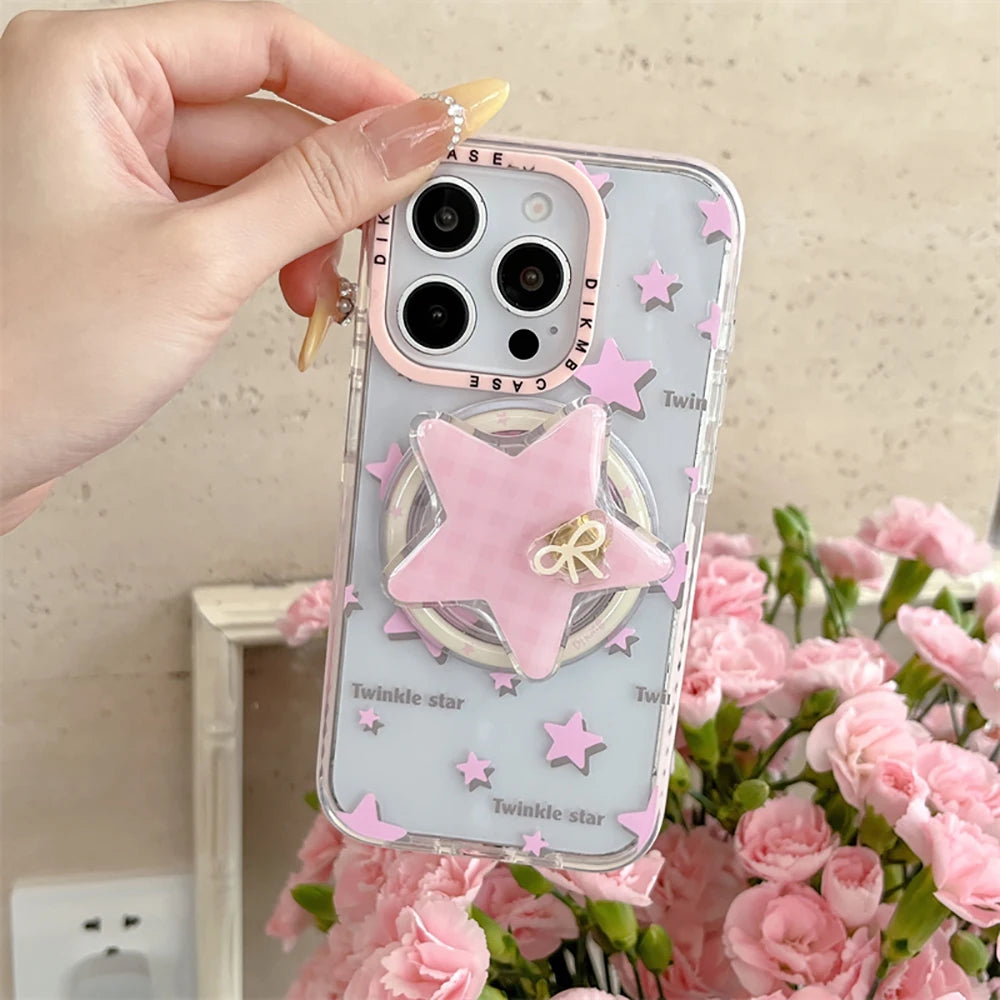 3D Cute Pink Star Magnetic Grip Tok Lovely Phone Case
