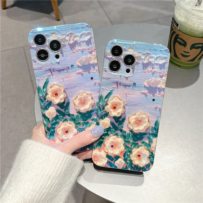 Camellia Flowers Glitter iPhone Case
