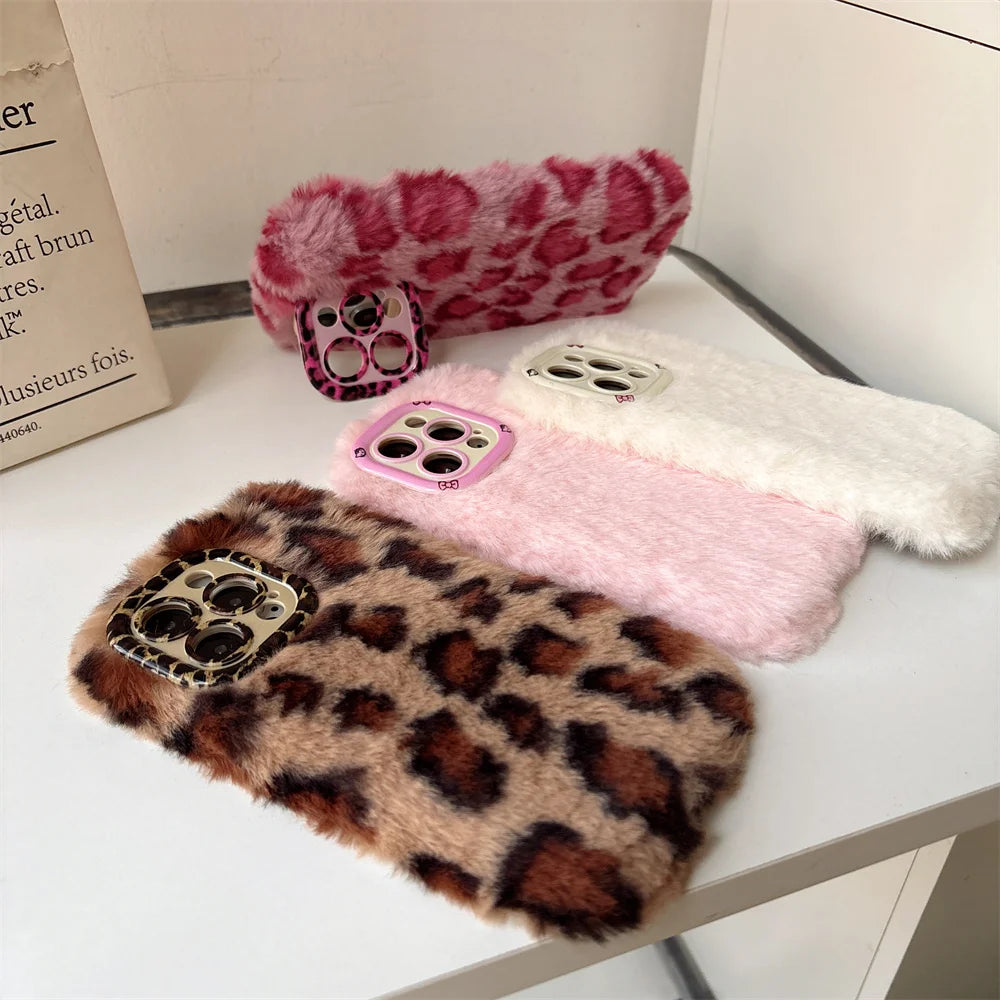 Fashion Leopard Fluffy Fur Phone Case