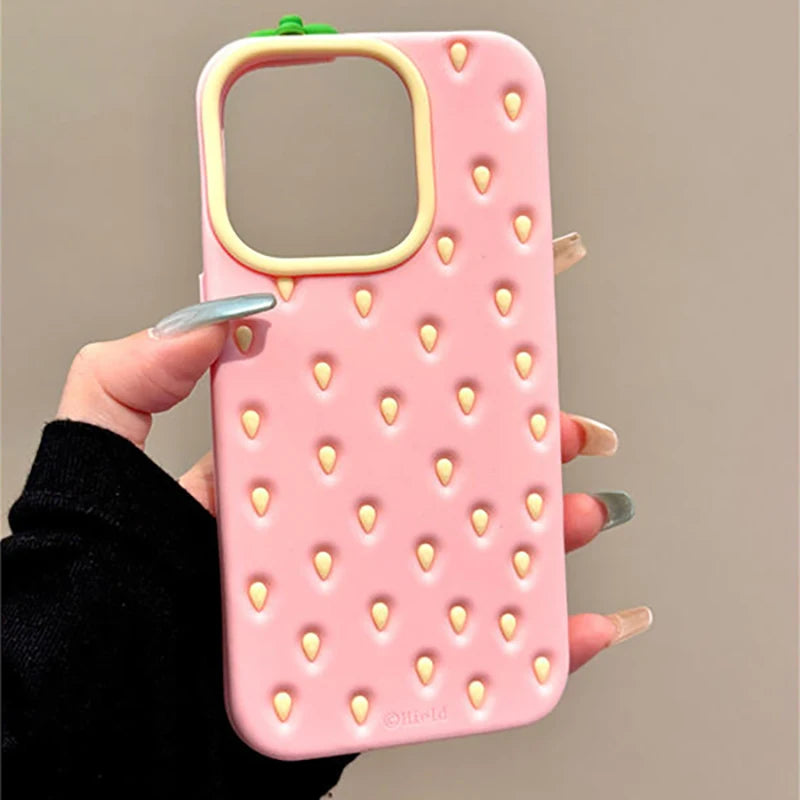 Fashion Cute 3D Pink Strawberry Soft Silicone Phone Case