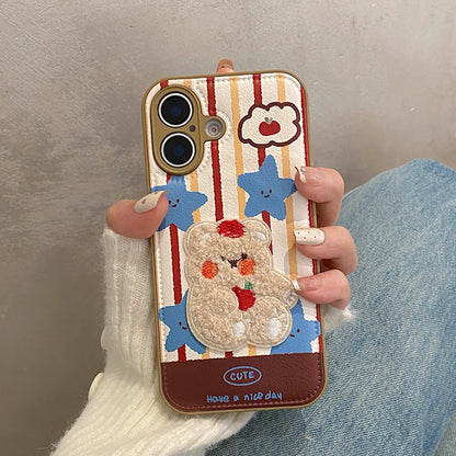 Cute 3D Plush Embroidered Rabbit BearQ Phone Case