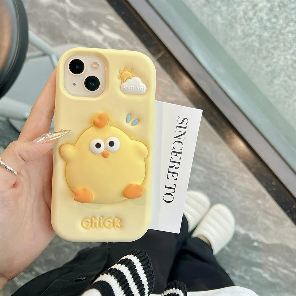 3D Funny Cute Yellow Chick Cartoon Silicone Phone Case