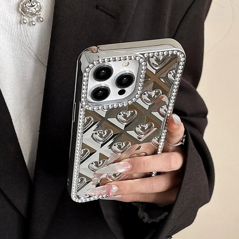Fashion Love Heart Glitter Rhinestone Edge Phone Case