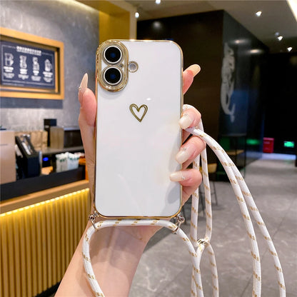 Crossbody Lanyard Cord Plating Love Heart Soft Phone Case