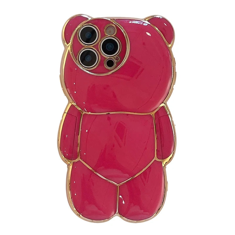 Plating Rose Cute 3D Bear Shape TPU Phone Case