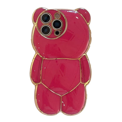Plating Rose Cute 3D Bear Shape TPU Phone Case