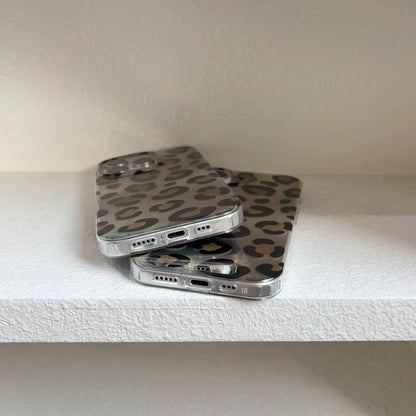 Fashion Black Leopard Print Pattern Glacier Texture Glossy Protective Phone Case