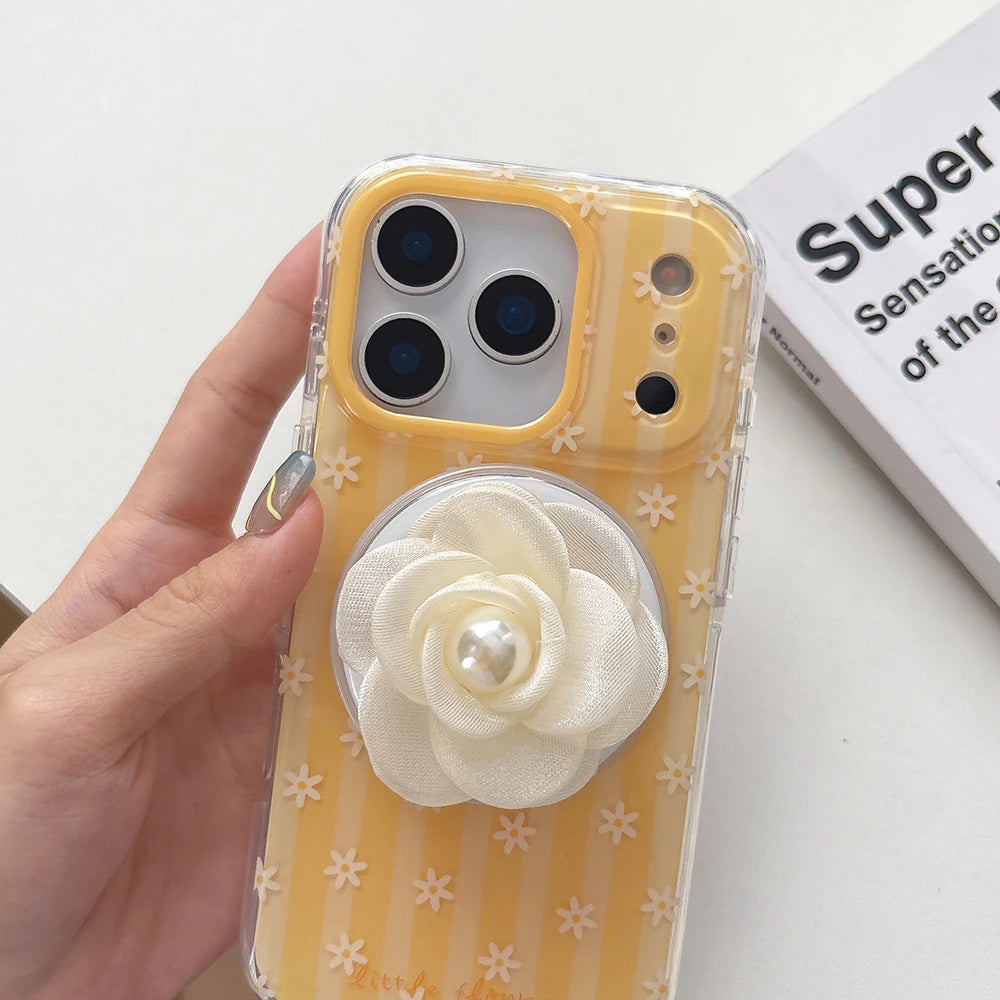 Lovely Flower Stripes Pattern Magnetic Grip Tok Phone Case