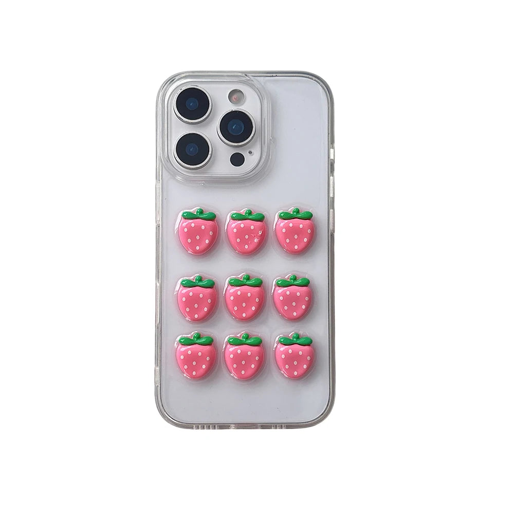 3D Cute Strawberry Korean Transparent Phone Case