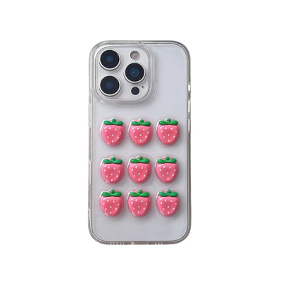 3D Cute Strawberry Korean Transparent Phone Case