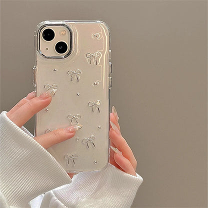 INS Korea Glitter 3D Silver Bow Beads Phone Case