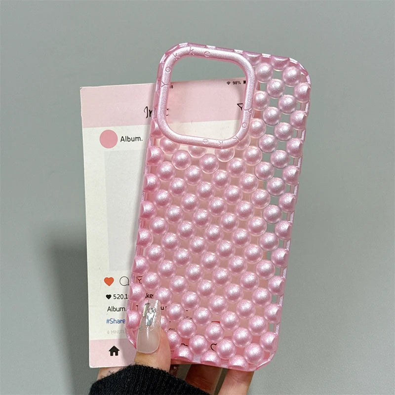 Fashion Macaron Color Hollow-out 3D Pearl Beads Phone Case