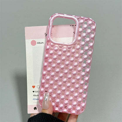 Fashion Macaron Color Hollow-out 3D Pearl Beads Phone Case