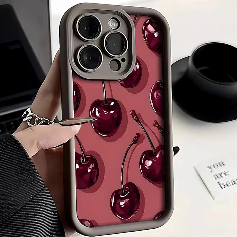 Bright Cherry Pattern Print Shockproof Soft Phone Case