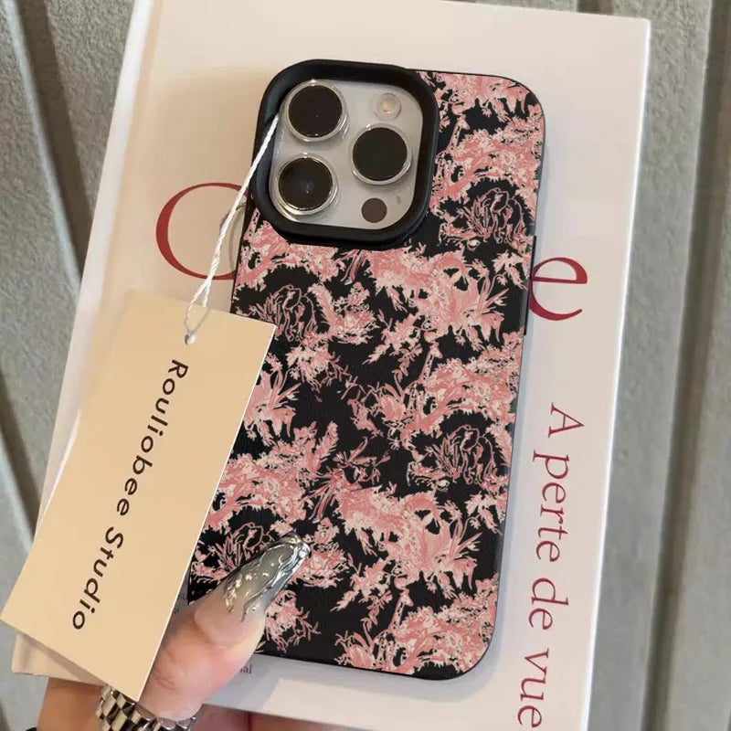 Pink Floral Lichee Pattern Silicone Phone Case