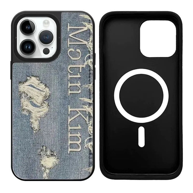 Fashion Imitation Denim Mirror Hard Phone Case