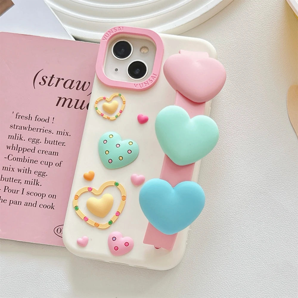 3D Cute Heart Cartoon Love Wristband Wrist Strap Phone Case
