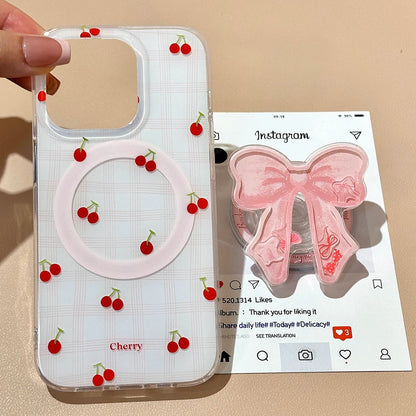 Korean Cute Cherry Bowknot Magnetic Phone Case