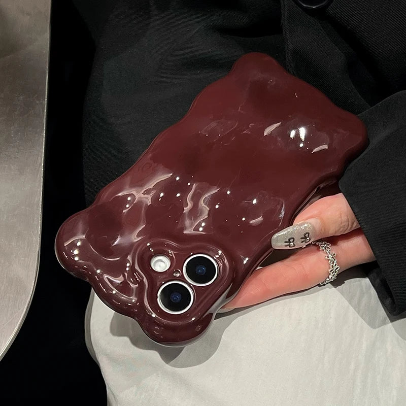 Wine Red Glossy Wave Pattern Phone Case