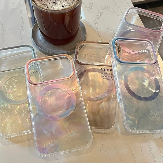 Gradient Shell Pattern Wireless Charge Magnetic Clear Phone Case