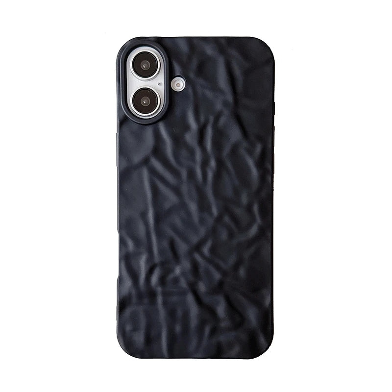 Fashion 3D Wrinkled Tin Foil Texture Matte Black Phone Case