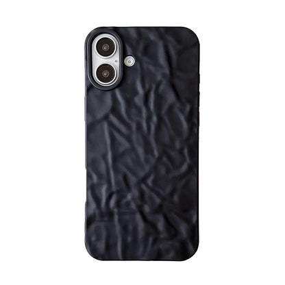 Fashion 3D Wrinkled Tin Foil Texture Matte Black Phone Case