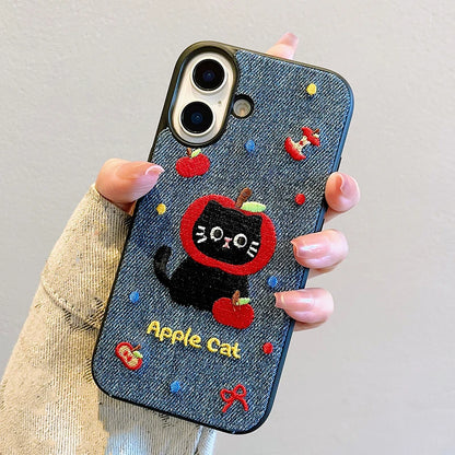 Cartoon Cute Cat Embroidery Warm Phone Case