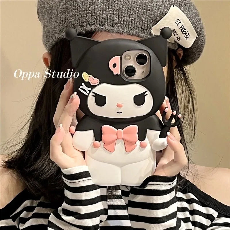 3D Kawaii Dark Kuromi Style Cartoon Silicon Soft Phone Case