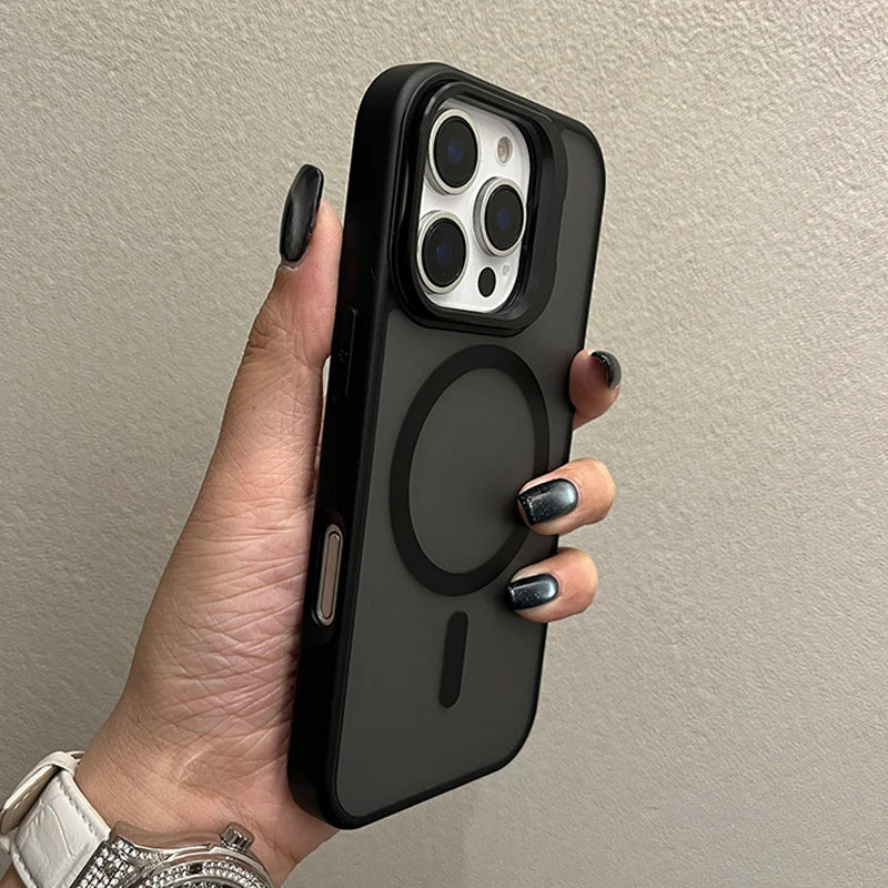 Luxury Metal Camera Stand Holder Matte Clear Phone Case