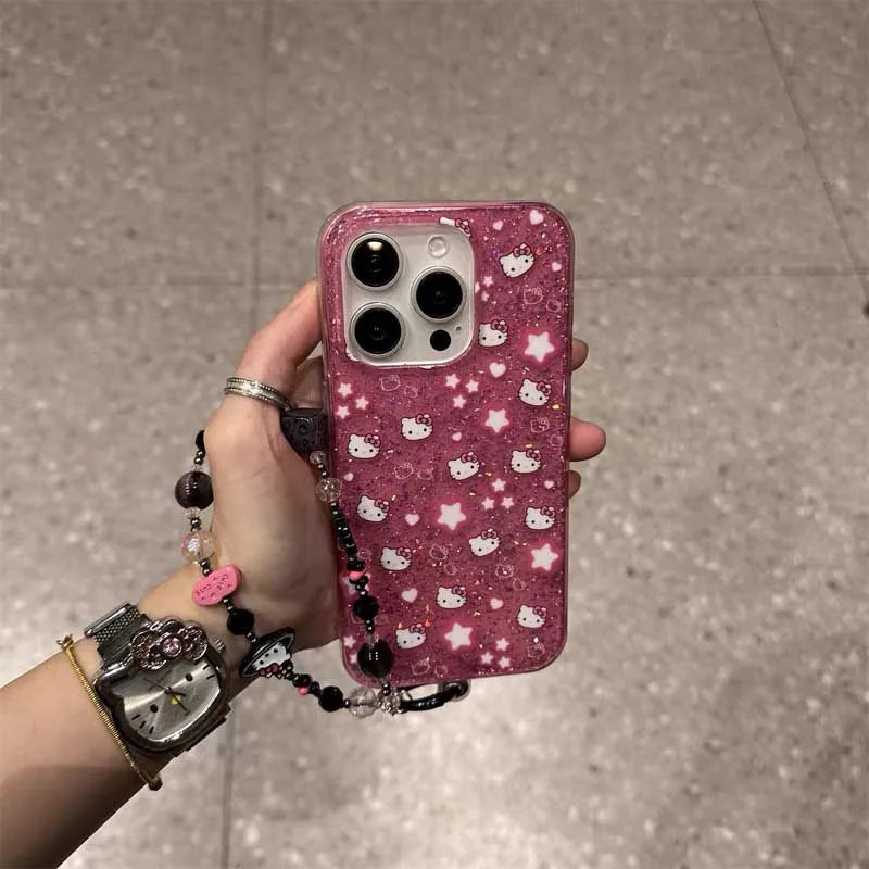 Full Screen Shining Hello Kitty Bow Strap Phone Case