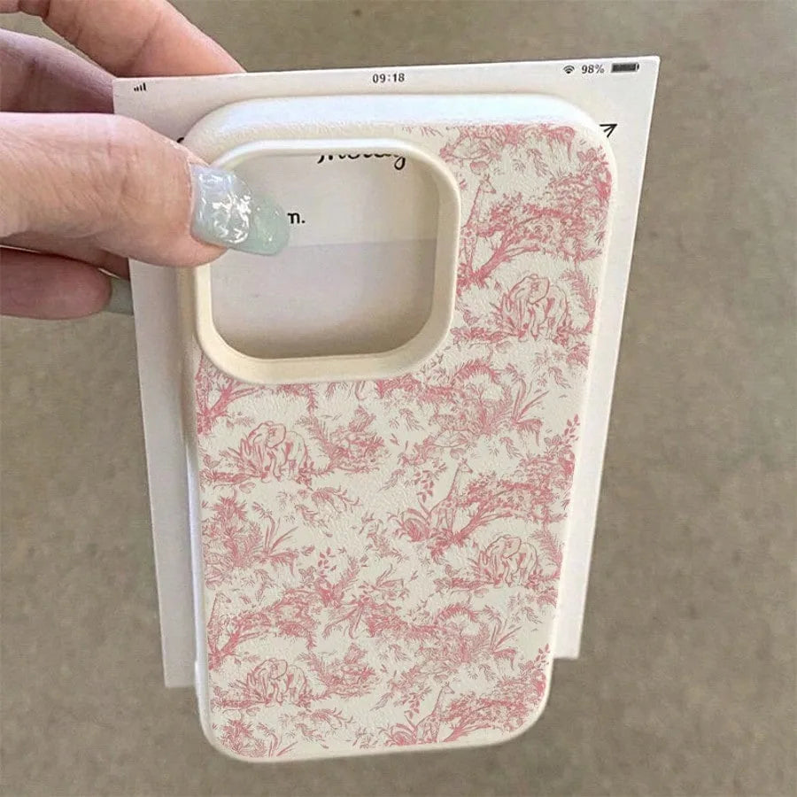 Pink Floral Lichee Pattern Silicone Phone Case