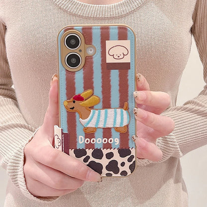 Lovely Embroidered Puppy Dog Leather Drum Bag Phone Case