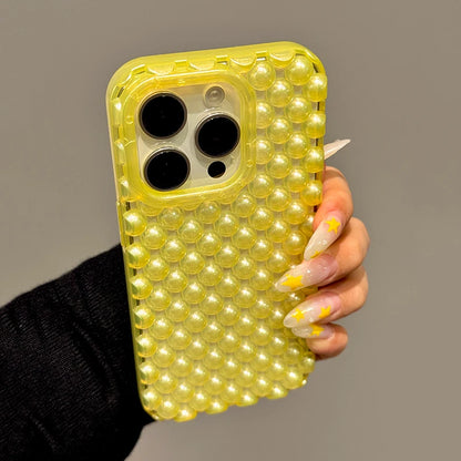 Fashion Macaron Color Hollow-out 3D Pearl Beads Phone Case