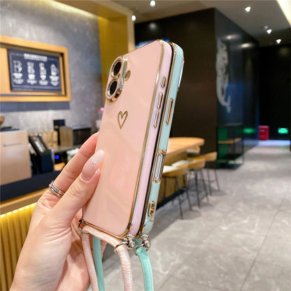Crossbody Lanyard Cord Plating Love Heart Soft Phone Case